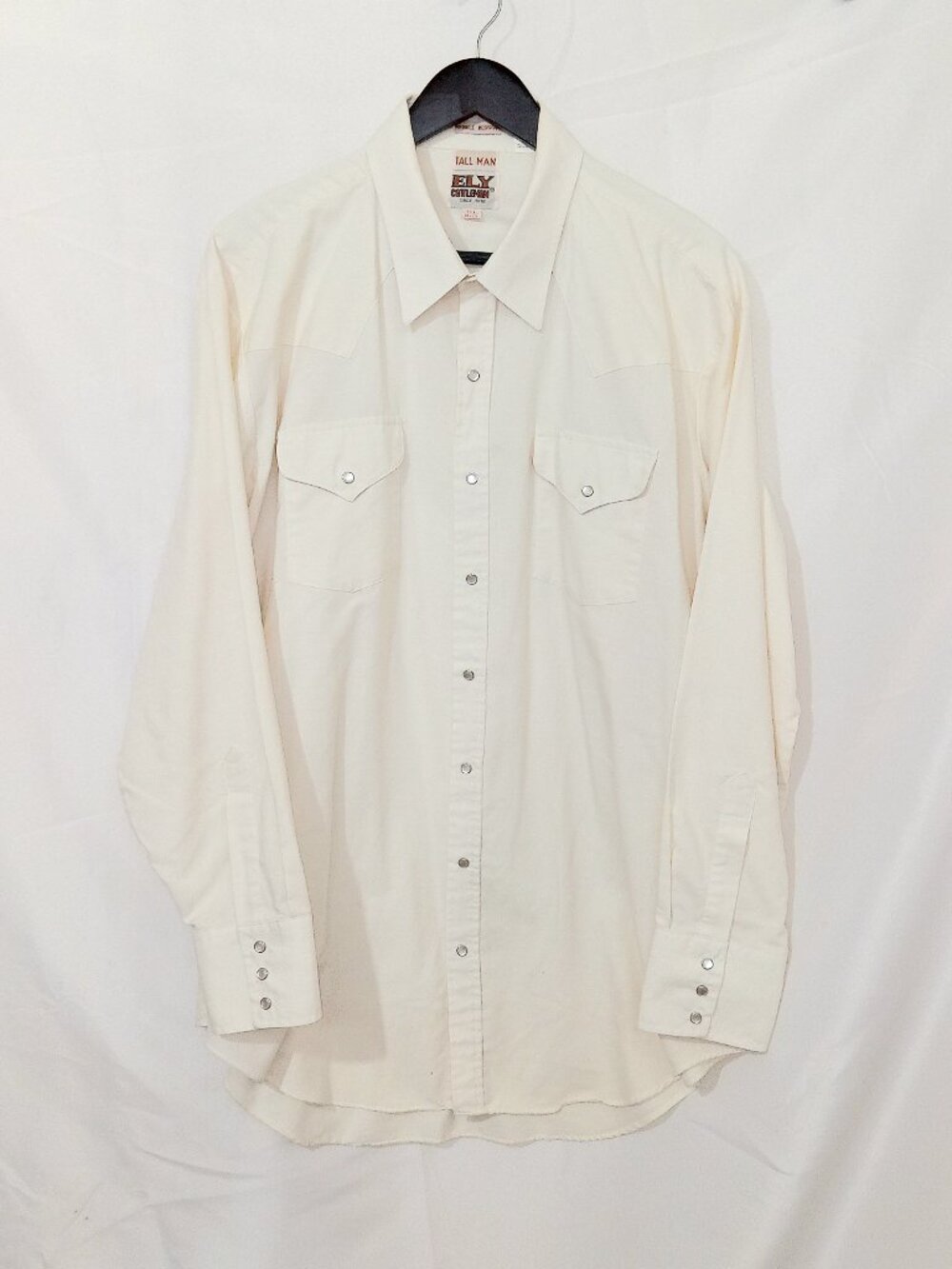Vintage Ely Cattleman Mens Western Pearl Snap Shirt Ivory Cream 18/35 Tall 2XLT
